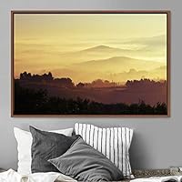 Framed Canvas Wall Art Orange Sunset Abstract Aerial Colorful Digital Art Landscape Minimalist Mountain Top Multicolor - 16x24 inches