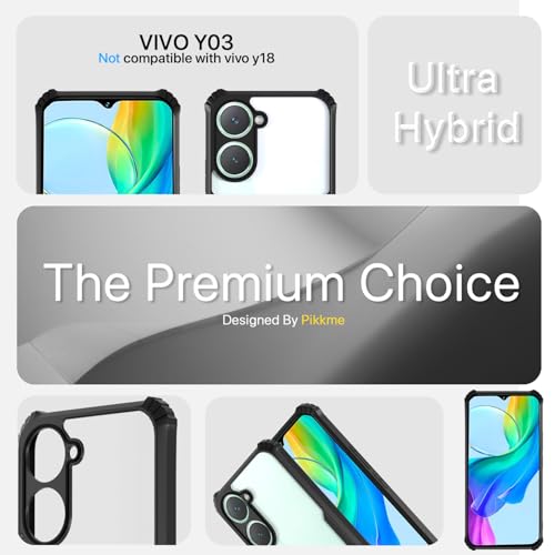 Image of Outlouders Back Cover for Vivo Y03 / Vivo Y18 / Vivo Y18E | Ultra Hybrid Transparent | Full Camera Protection | Raised Edge | Crystal Clear Bumper Case (Black)