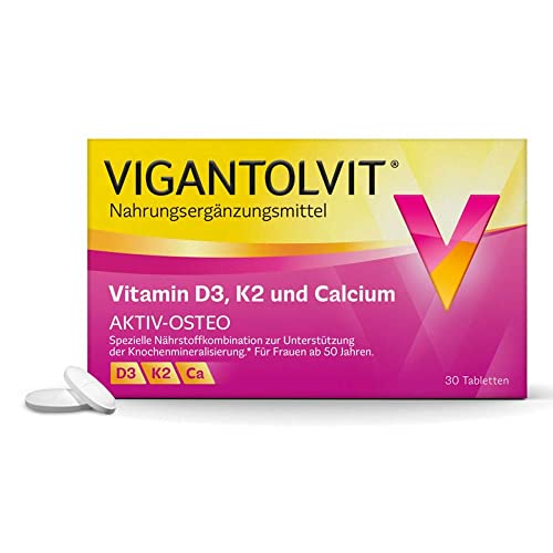 VIGANTOLVIT 1000 IE Vitamin D3 Vitamin K2 und Kalzium 3-in-1-Formel für gesunde Knochen* 30 Tabletten 1 Monat