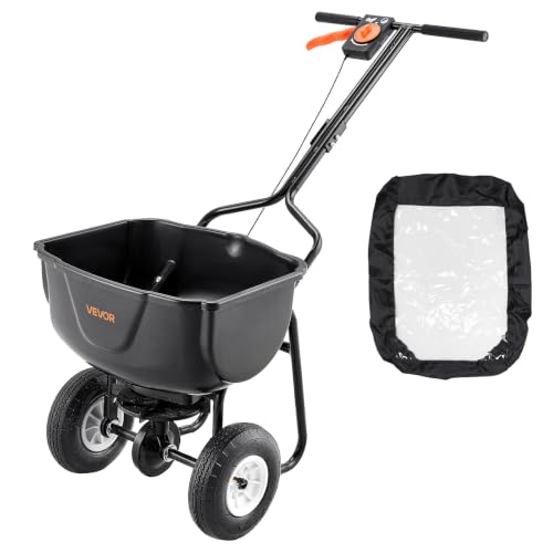 Image of VEVOR Walk Behind Spreader 60 lbs Capacity Push Broadcast Spreader Black | for Lawn & Garden, 0-9.8 ft Spreading Width & 18 Adjustable Settings, 8 in All Terrain Pneumatic Tires for Seed, Fertilizer | For Lawn & Garden, 0-9.8 ft Spreading Width & 18 Adjustable Settings, 8 in All Terrain Pneumatic Tires for Seed, Fertilizer