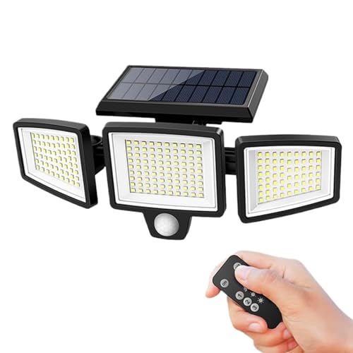 Luces solares para exteriores, foco de sensor de movimiento impermeable de 2500 lm, 3 cabezales, patio, jardín, porche, patio, ahorro de energía, diseño resistente a la intemperie, detección de