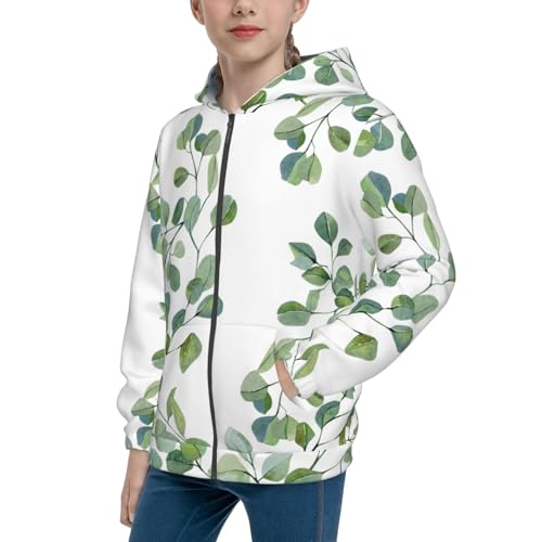 Eucalyptus Branch Kids Pullover Hoodies Boys Zip Up Sweatshirts Girls Athletic Clothes with Pocket