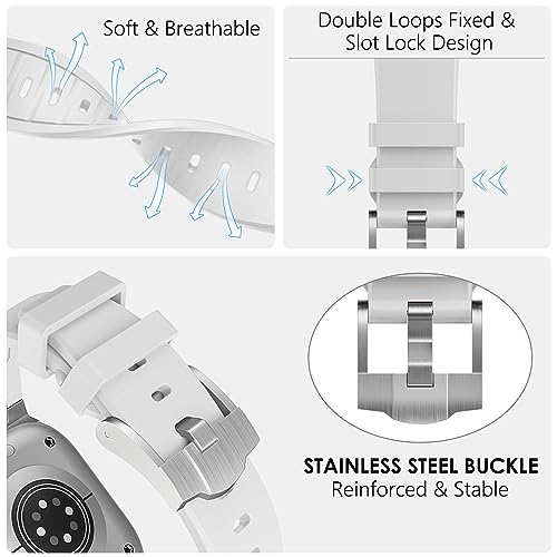 WINGLE 49mm 46mm 45mm 44mm 42mm(series 3) for Apple Watch Strap,Liquid Silicone Rubber Strap Replacement band for iWatch Ultra 3/Ultra 2 1/SE 3 2 1/Series 11 10 9 8 7 6 5 4 3 2 1,Silver/White - Image 3