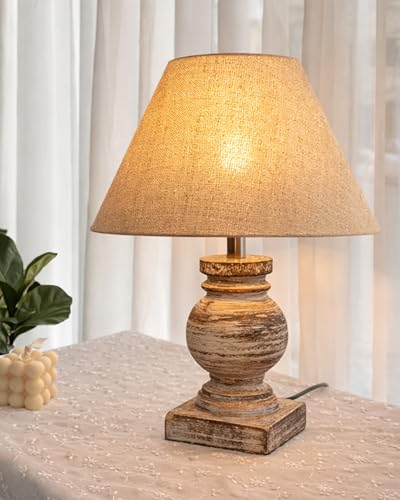 Image of Homesake Small Table Lamp with White Wooden Base, E27 Holder Bedside Night Lamp for Bedroom Living Room, Decorative Study Desk Lamp Office, Warm Ambient Lighting for Home Decor, Gift (Jute)