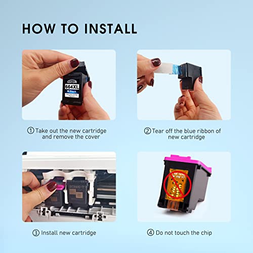 Eston 2Pack Remanufactured For Hp 664Xl Black/Color Ink Cartridges For Deskjet Ink Advantage 1115 2136 3636 3836 #TOP3