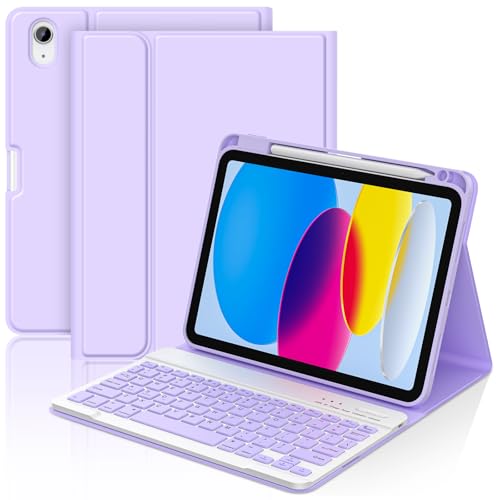 Image of COO Keyboard Case for iPad 11th A16 /10th Gen | Detachable Bluetooth Keyboard, Pencil Holder, Auto Wake /Sleep, 3 Angles, Shockproof PU TPU Cover, Purple