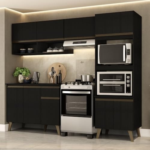 Armário de Cozinha Completa c Balcão Atlanta Essence Carraro Preto Touch Armário de Cozinha Completa c Balcão Atlanta Essence Carraro Preto Touch