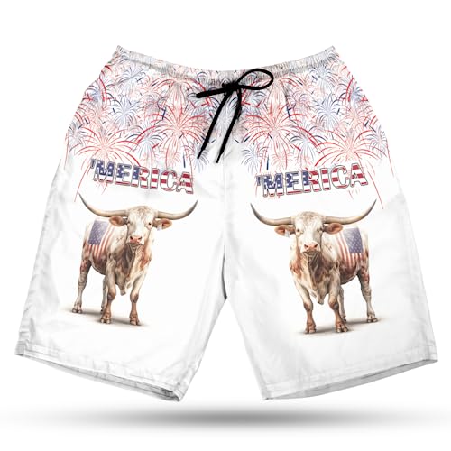 Men's Patriot Cow Swim Trunks - American Independence Day Quick-Dry Hawaiian Swim Shorts for Men Series 27