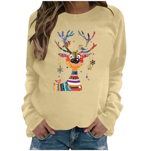Moletom feminino com gola redonda e estampa de Natal e manga comprida, A-941 Preto, XXG