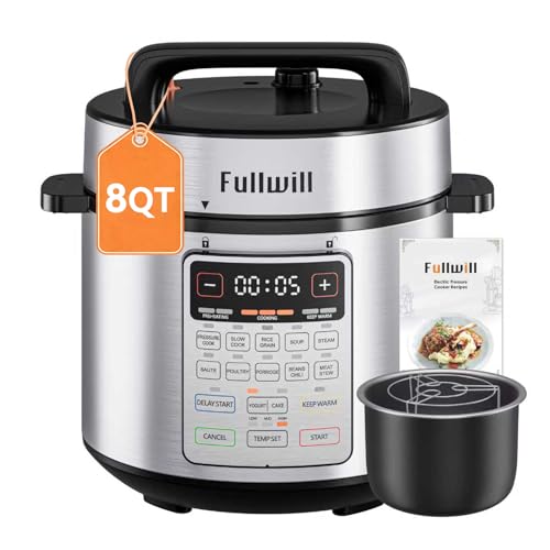 Image of Fullwill 8QT Electric Pressure Cooker Max, 1200W Fast Cooking, 12-in-1 Multi-Use Programmable with Ceramic Non Stick Pot for Saute, Slow Cook, Steam, Yogurt, Ideal for Family Meals & Gatherings