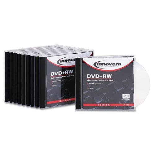 Innovera 46846 DVD+RW Discs, 4.7GB, 4x, w/Slim Jewel Cases, Silver, 10/Pack