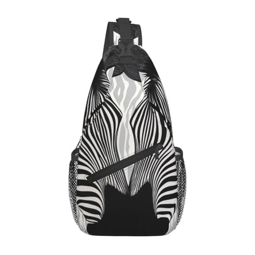 Sac à dos à bandoulière zèbre abstrait noir - Sac amusant et léger avec fermeture