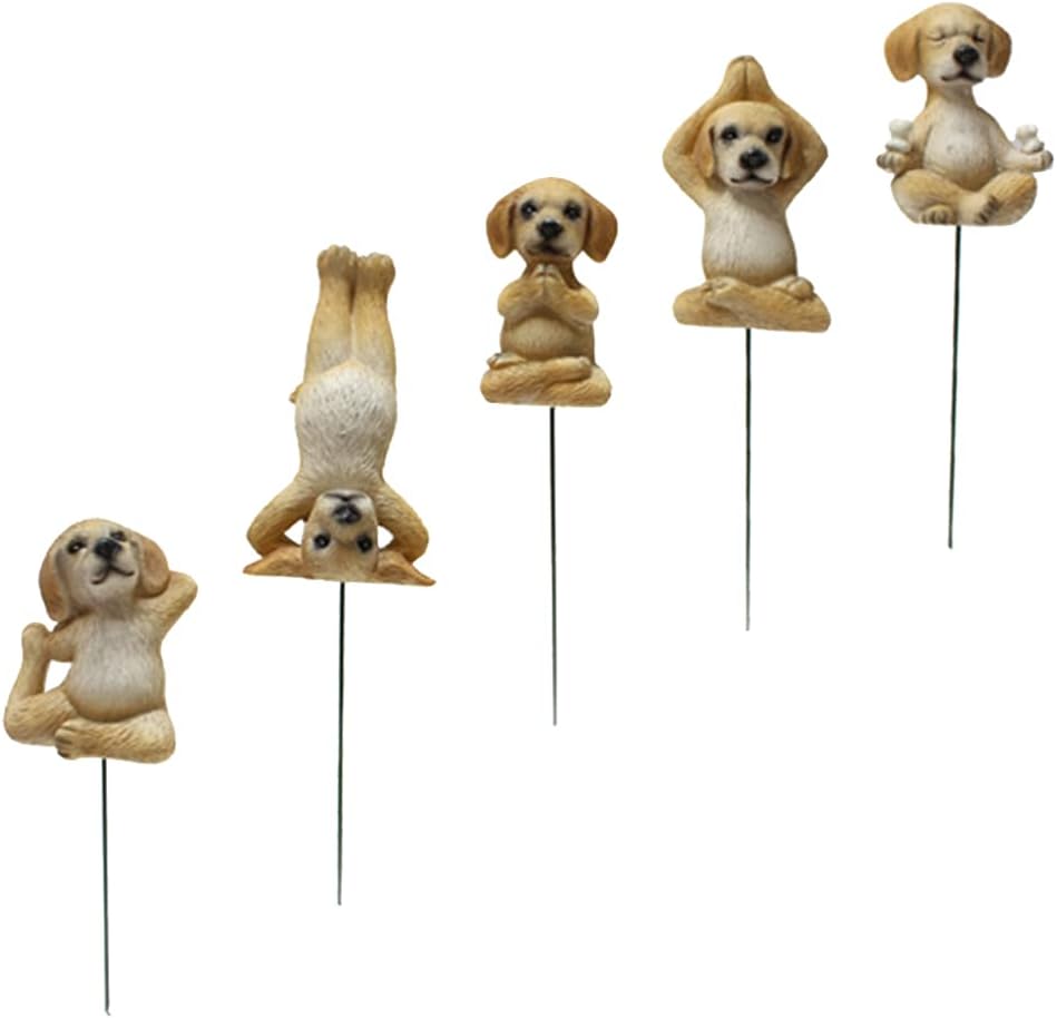 Ounona 瞑想犬彫像の庭ステーク妖精の庭の装飾禅動物園像幸運風水風水装飾屋外の芝生ガーデン庭5個 期間限定お試し価格