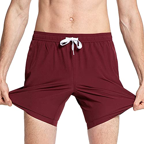 MaaMgic Herren 4 Way Stretch Badehose Schnelltrocknend Badeshorts Kurz Beachshorts für Strand und Wassersport MEHRWEG, Pur Weinrot, L Cover