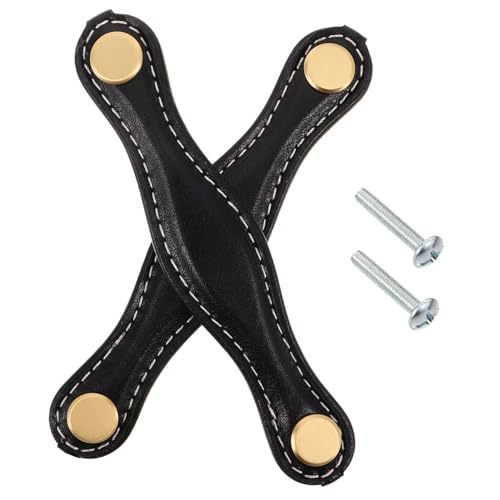 JUMPLAWN 2個レザー取っ手 ヴィンテージ家具用引き出し取手 キャビネットドアハンドル クローゼット キッチン キャビネット用 簡単取付け レ
