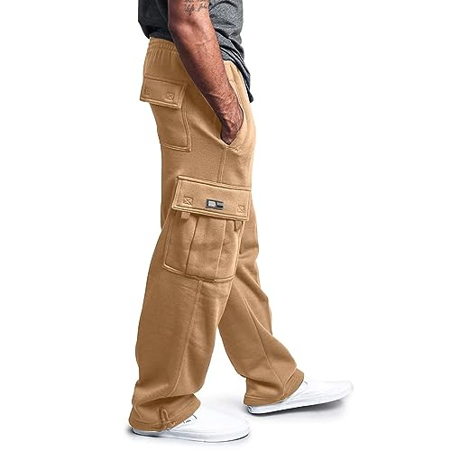Men's Heavyweight Fleece Cargo Sweatpants Loose Fit Drawstring Waist Joggers with Pockets Casual Wear for Workouts2