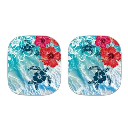 Image of Hibiscus Turtle Windshield Sun Shade Foldable 2 PCS Sunshade Visor Car Windshield Sunshades Easy Installation Front Window Sun Shade Blocks UV Rays and Keeps Your Vehicle Cool