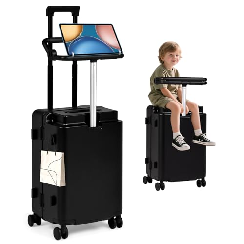 20" Kids Ride on Suitcase with Adjustable Seat, Hardside Carry on Travel Suitcase with Spinner Wheels, TSA Lock, Cup & Tablet Holder2