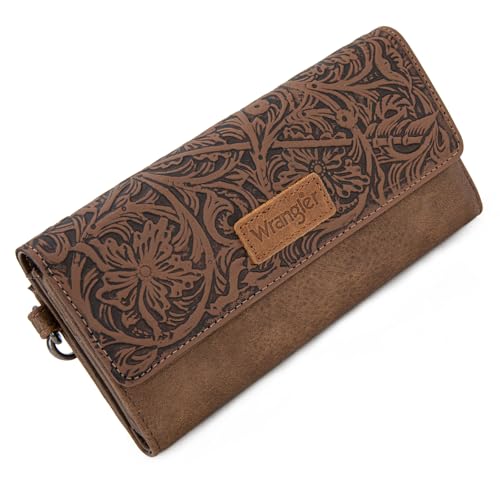 Image of Montana West X Wrangler Western Wallets for Women Trifold Wristlet Wallets Large Capacity Women Clutch Wallet with Coin Purse