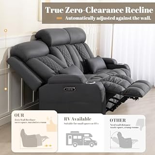 Neptane Zero Wall Hugger Power Reclining Sofa with Adjustable Headrest, Electric Reclining Couch with Drop-Down Table,Outlets, Power Loveseat Recliner Sofa for Living Room (Gray, 3 Seat)