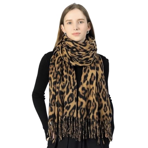 ZXTGBQ Bufanda de Invierno para Mujer Bufanda Con Estampado De Leopardo Bufandas y Chales Cálidos para Mujer Elegante Chal con Borlas para Otoño e Invierno