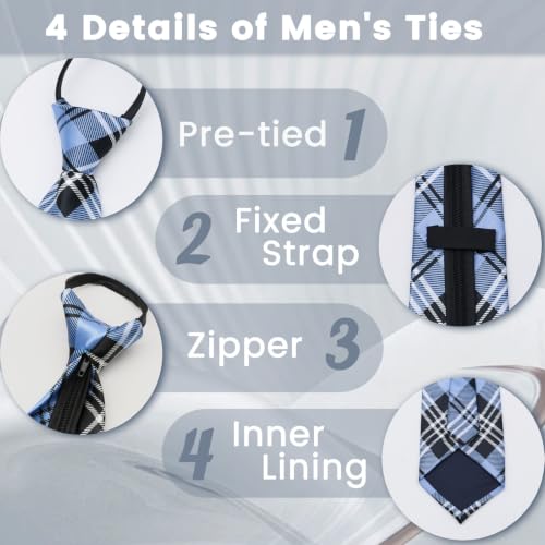 Image of Mens Tie Pre-tied Adjustable Men's Neckties, Zipper Ties for Men Accessories Business Wedding Party