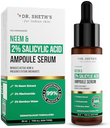 Dr. Sheth's Neem & Salicylic Acid Serum For Active Acne,Blackheads & Open Pores|2% Salicylic Acid & 1% Niacinamide|For Oily & Acne-Prone Skin|Men & Women|30Ml