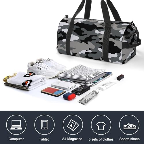 Camouflage Grey Pattern Travel Duffel for Men Women with Wet Pocket Shoe Compartment4
