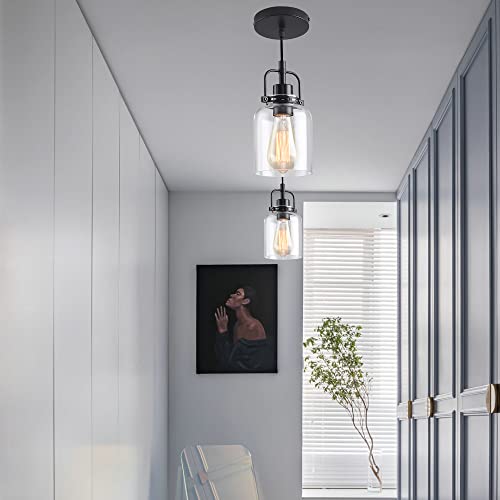 KLSS Modern Black Cylinder Pendant Light Fixture,Glass Pendant Lighting for Kitchen Island Operating Table Decor Veranda Bar - 4.75 Inch Shade,2-58 Inch Cord,Matte Black.(2 Pack) - Image 2