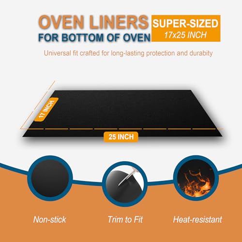 Image of Oven Liners for Bottom of Oven - 3 Pack Large Oven Mats, 17 inchx25 inch Non-Stick Reusable Liner for Electric, Gas, Toaster Ovens, Grills - Kitchen Accessory to Keep Oven Clean (3, Black)