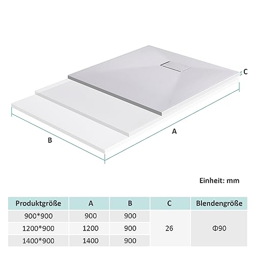 EMKE Duschwanne 120x90 cm Duschtasse Flach Anti-Rutsch SMC Duschwanne Zuschneidbar, Duschwannen Weiß Duschtassen