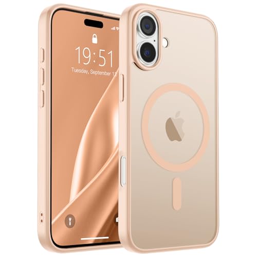 Image of SUPFINE Magnetic for iPhone 16 Plus Case (Compatible with MagSafe) (Military Grade Drop Protection) Translucent Matte Shockproof Phone Cover,Sand Pink