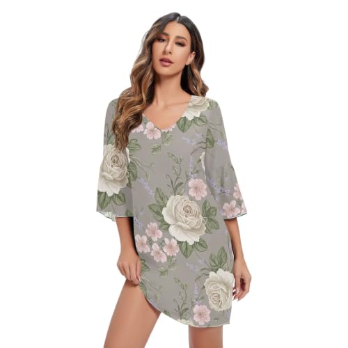 Robe d'été rétro en mousseline de soie à col en V pour femme élégante