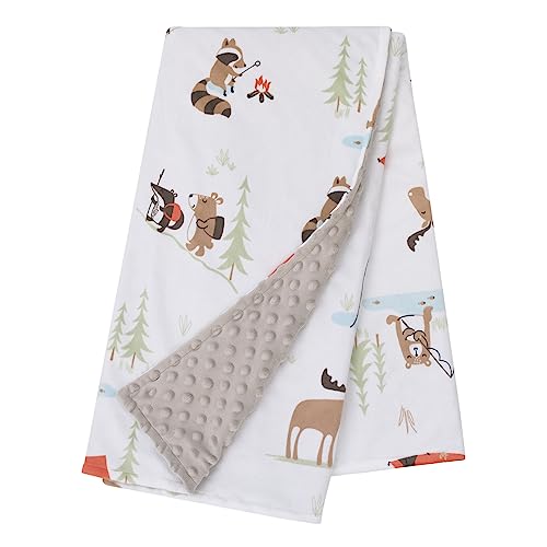Image of Little Love by NoJo Camping White, Gray, and Orange Moose, Tents, and Fishing Super Soft Baby Blanket
