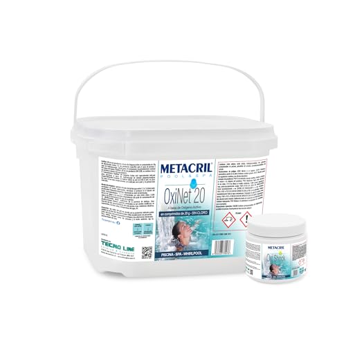 Metacril Juego de oxígeno Pastillas 20 g 3 kg + oxígeno Shock 750 g - Dos Productos para Tratamiento sin Cloro de Piscina e hidromasaje (Teuco, Jacuzzi, Dimhora, Intex,Bestway,ECC). Envío inmediato.