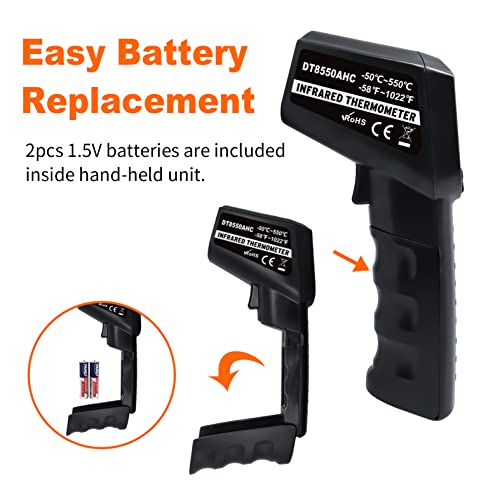 AHOSOUTLY Infrared Thermometer Temperature Gun -58℉~ 1022℉ (-50℃ ~ 550℃) Non-Contact Instant-Read Digital Laser Infrared Ir Thermometer with Color Screen (Black)