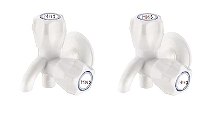 MHS 2 in 1 Bib Cock Tap with Wall Flange Made of Virgin Abs PVC Plastic Material Wall Mounted White (Pack of 2)