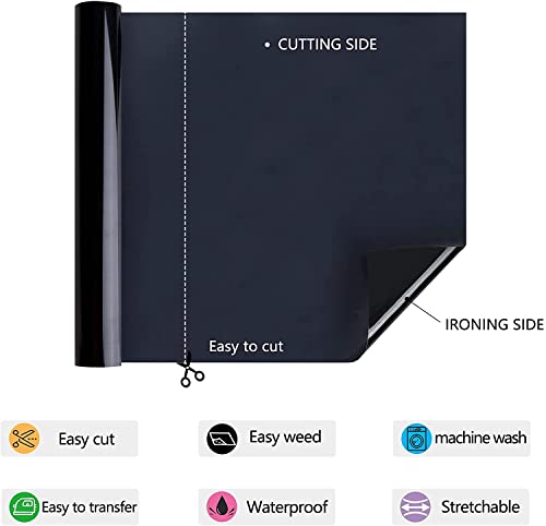 HTV Iron on Vinyl 12Inch by 25ft Roll HTV Heat Transfer Vinyl for T-Shirt HTV Vinyl Rolls for All Cutter Machine - Easy to Cut & Weed for Heat Vinyl Design (Black, 12ft) by HTVVETUR - Image 2