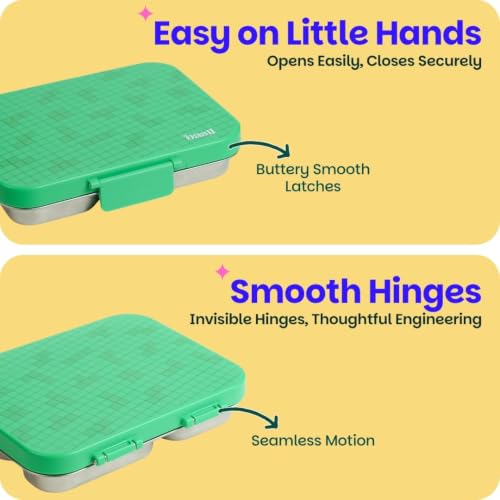 Image of Basil Bento Ace 4C Stainless Steel Lunch Box for Kids | 4 Compartment Leakproof Tiffin Box for Teens & Adults | BPA-Free, Easy-to-Open School Lunch Box | Retro Stack