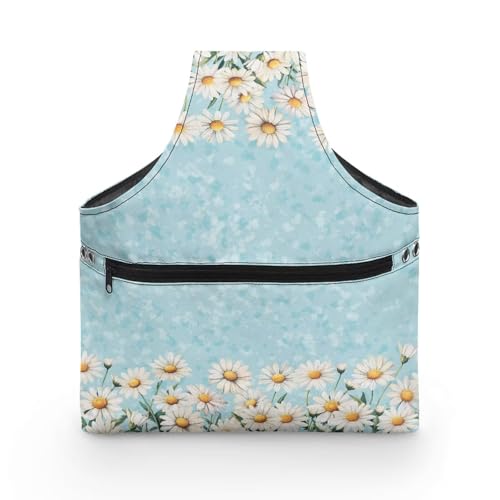 Image of KUIFORTI Daisy Knitting Yarn Bag Floral Crochet Storage Bags with Zipper Pocket Knitting Hook Storage for Travel Park, L Size