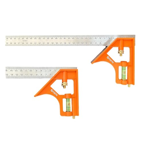 FEETE Juego de escuadras combinadas 150mm & 300mm, Escuadra de carpintero para trabajos pesados, Escuadra combinada con niveles de burbuja para mediciones precisas y ajustables en carpintería