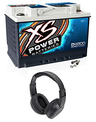 XS Power D4800 3000 Amp 12V Group 48 Power Cell Car Audio Sealed AGM Battery Bundle with Samson SR350 Over Ear Closed Back Studio Reference Monitoring Stereo Headphones