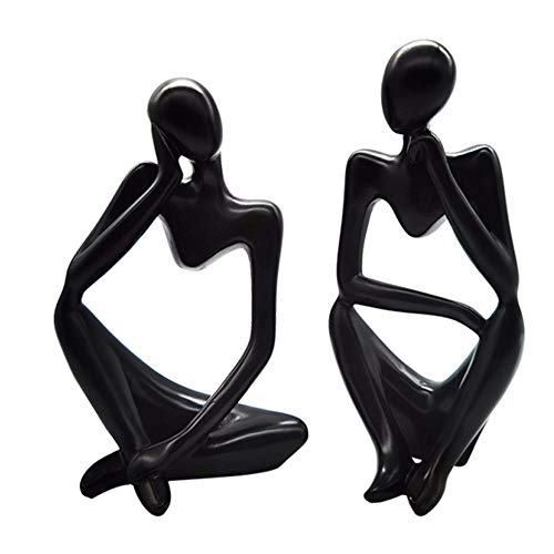 Estatua decorativa de resina estilo pensador negro grande miniatura 2