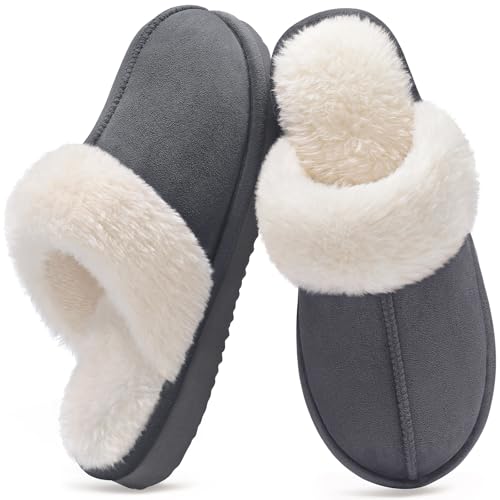 Image of Litfun Women's Fuzzy Memory Foam Slippers Fluffy Winter House Shoes Indoor and Outdoor
