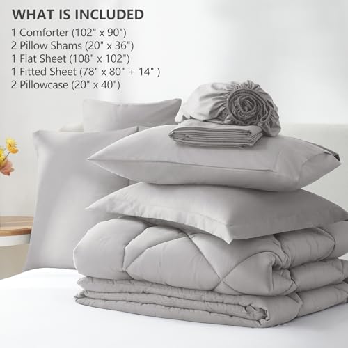 Image of CozyLux King Size Comforter Set French Grey - 7 Pieces Bed in a Bag King, Luxury Soft Bed Set for All Seasons, Bedding Set with Down Alternative Comforter, Sheets, Pillowcases & Shams