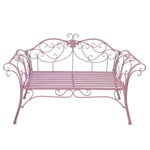 Deronder 屋外用ベンチ、アンティークガーデンベンチ、錬鉄製ソファダブル椅、ヨーロッパダブルガーデン、組み立てが簡単、バルコニー 屋内中庭の椅子、庭、テラス、パティオに適しています (ピンク)