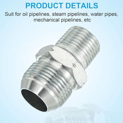 Image of PATIKIL Pipe Adapter Connector 1-1 /16 inch Male 74 Flare JIC x 1 /2 inch Male R Pipe Fitting Oil Feed Restrictor Fitting Hydraulic Connector for Oil Steam Water Pipelines System