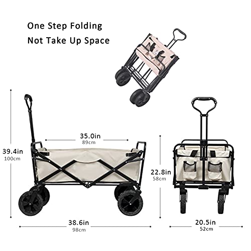 Picknick-Campingwagen, tragbar, zusammenklappbar, für den Außenbereich, Garten-Klappwagen, 80 kg max. Belastung, Schiebewagen, robust, leicht, Strand, Garten, Picknickwagen, cremeweiß – Bild 4