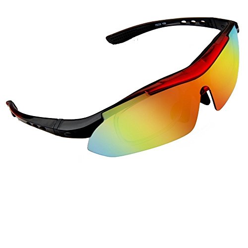 poshei P02 Polarized Sports Sunglasses with 5 Set Interchangeable Lenses for Biking Fishing Running Driving Golf Baseball (Red) poshei P02 Polarized Sports Sunglasses with 5 Set Interchangeable Lenses for Biking Fishing Running Driving Golf Baseball (Red)
