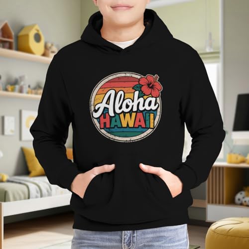 Kids Flower Aloha Hawaii Boys Girls Lightweight Kangaroo Pocket Fleece Hoodies 6